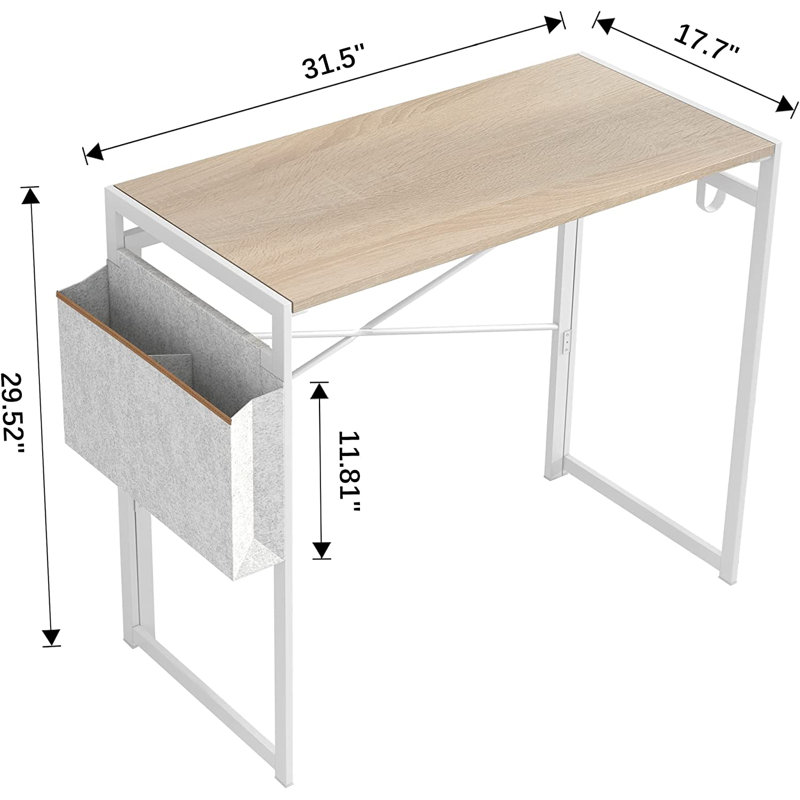 Metal Base Writing Desk, 29.53" H x 31.5" W x 17.7" D, Natural/White