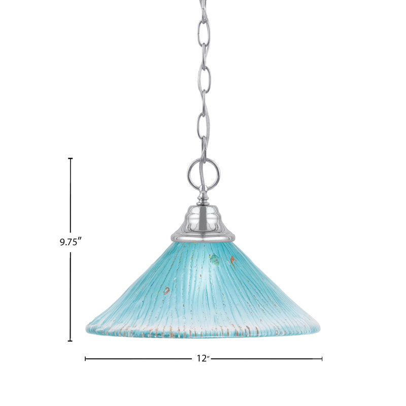 Chain Hung Pendant With 12" Teal Crystal Glass, Chrome