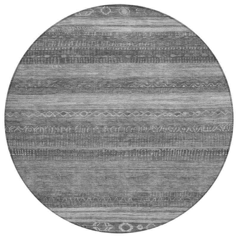 Machine Washable Indoor/Outdoor Xhevrie Gray Rug, Round 8'