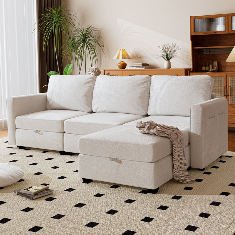 Canapé modulaire en L pour salon, H 44 po x l 92 po x P 31,1 po, Chenille beige