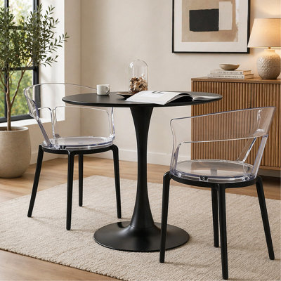 Table de salle à manger ronde moderne de 61 cm (24 po) avec pied central en acier robuste, style bistro/cuisine du milieu du siècle et table basse d'appoint