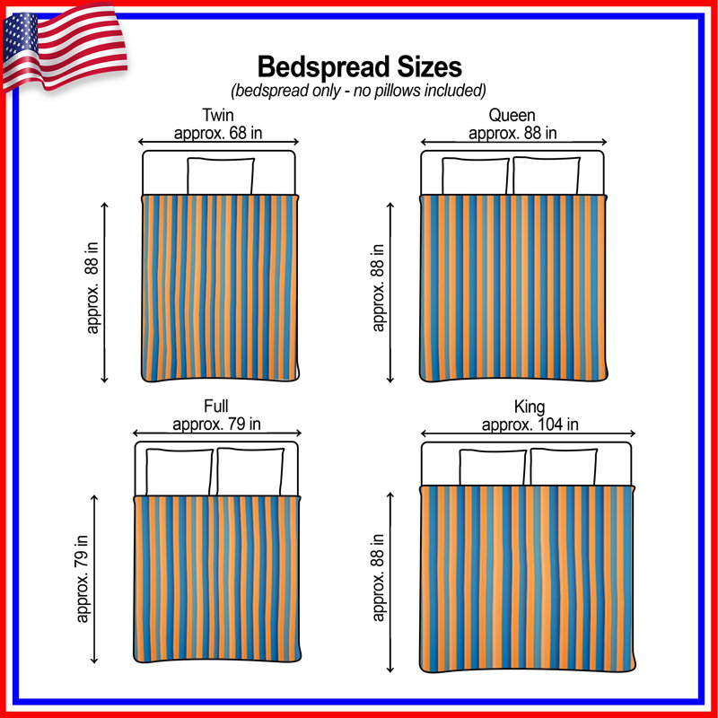Orange Blue Stripes Bedding Stripes Bedspread Pattern, Full / Double