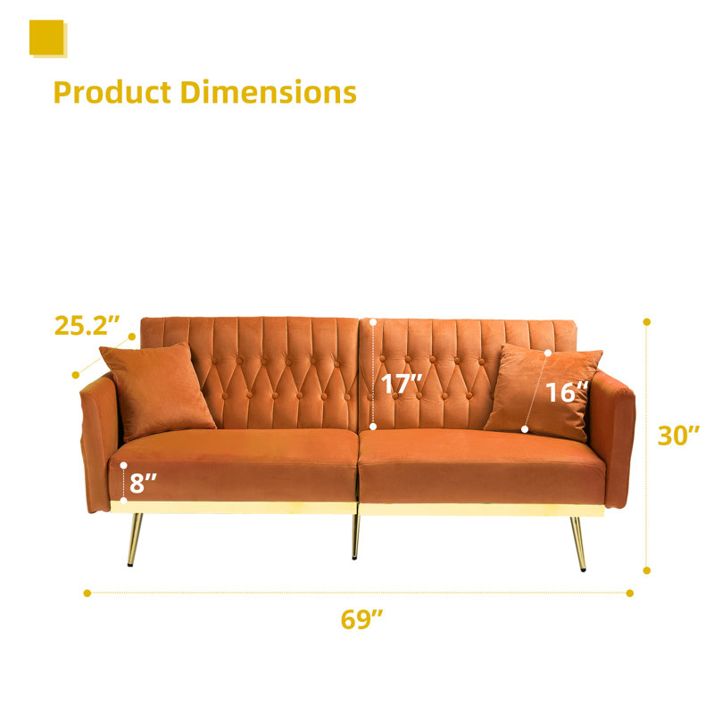 Somiya Upholstered 70'' Sleeper Sofa, Orange Velvet