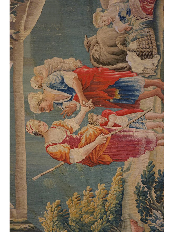 Small Horizontal Antique Mid-18th Century French Pictorial Pastoral Scene Wall-Hanging Tapestry