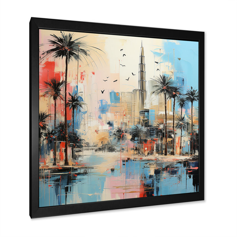 «Layered Dubai Extravaganza», art mural de Dubaï, Cadre simple noir, H 36 po x l 36 po x P 1,5 po