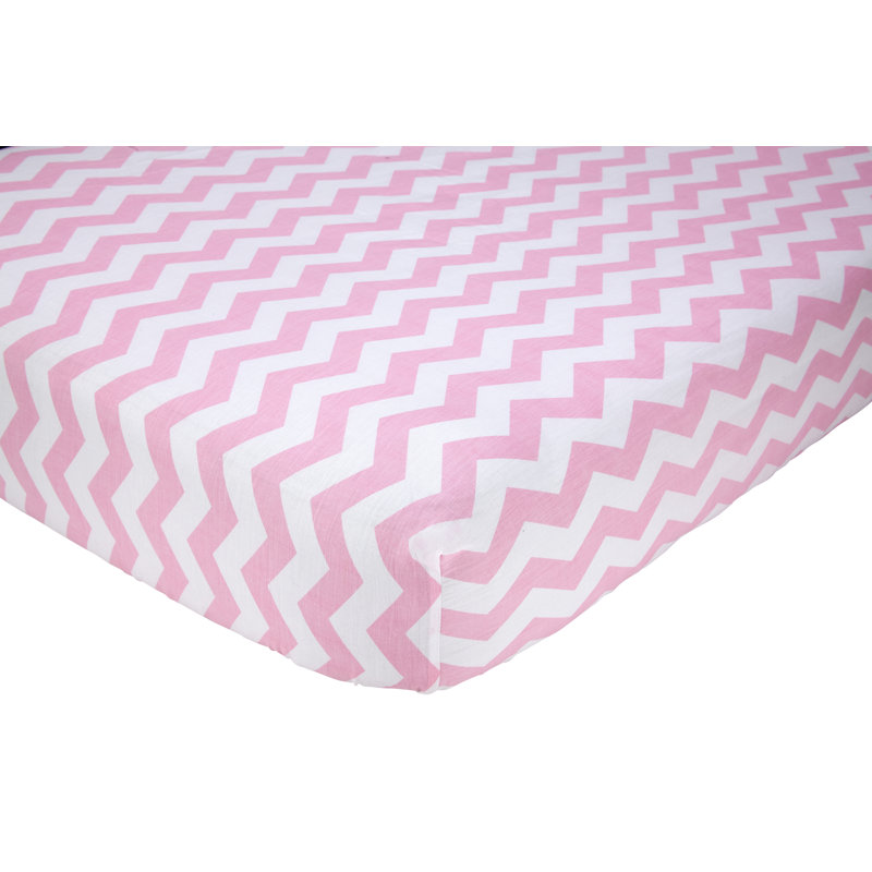 Feuille de lit à plat chevron Sanya, Rose / blanc