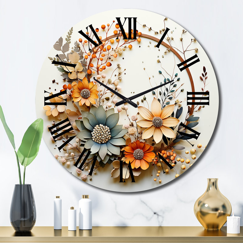 Horloge murale beige et orange, Grand
