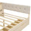 Lit plateforme double en bois avec tablettes de rangement, tiroirs, station de charge et tête de lit tapissier, crème-118408922-118408923
