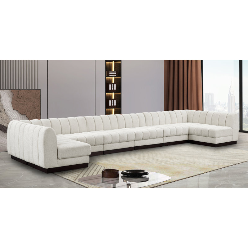 Canapé modulaire rembourré 8 pièces Quinn, Tissu chenille crème