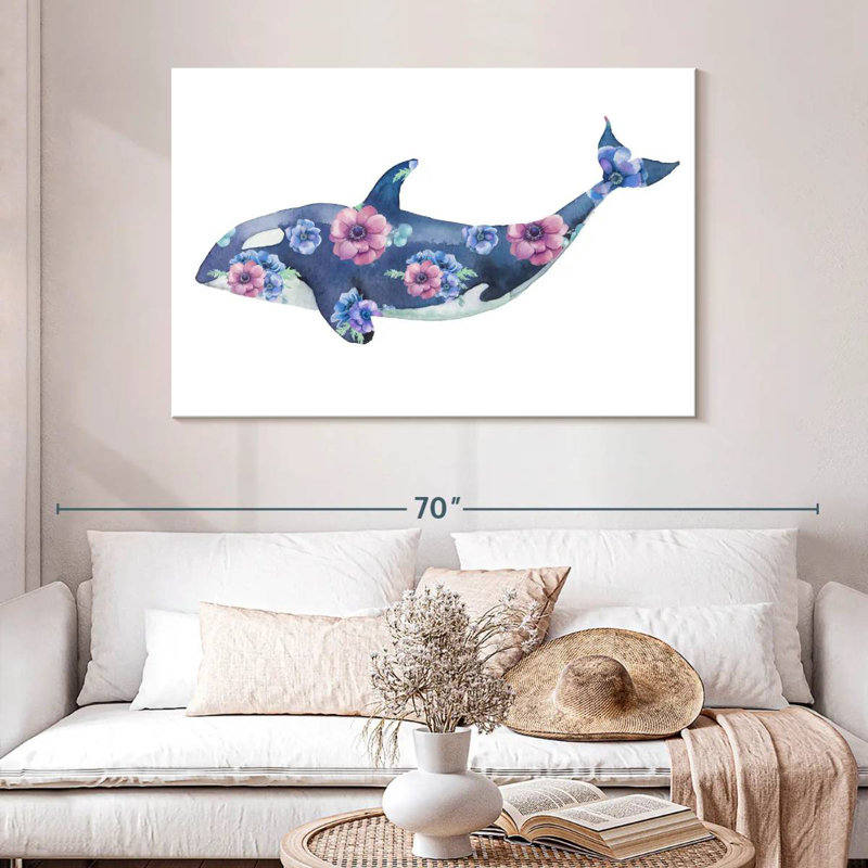 Brampt Floral Orca Whale, 32" H x 48" W