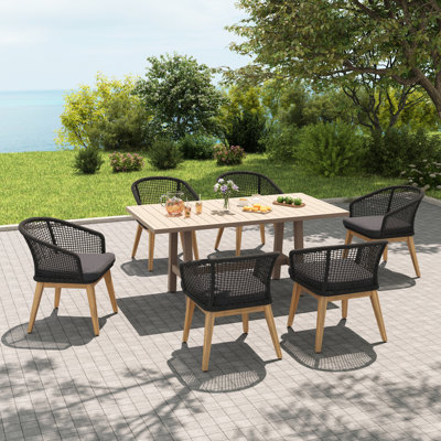 6-person Rectangular Outdoor Wood Dining Set With Cushions