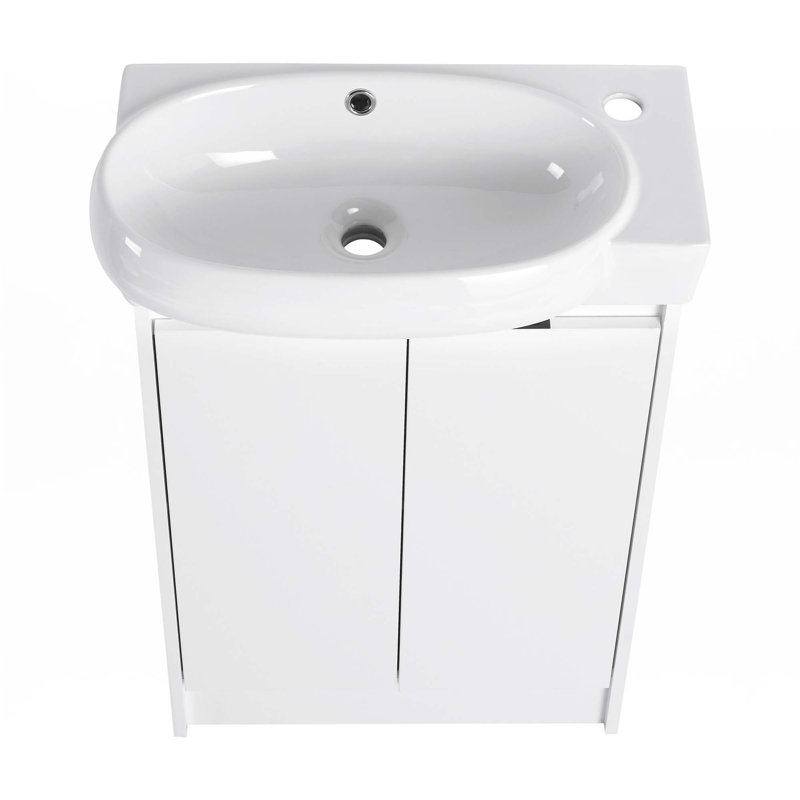 Meuble-lavabo autoportant de 23 po avec lavabo et portes à fermeture douce, Blanc lustré