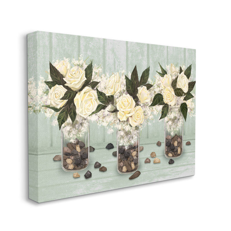 «Three Rose Bouquets Scattered Rocks Flower Arrangement» par Ziwei Li - impression sur toile, Toile tendue