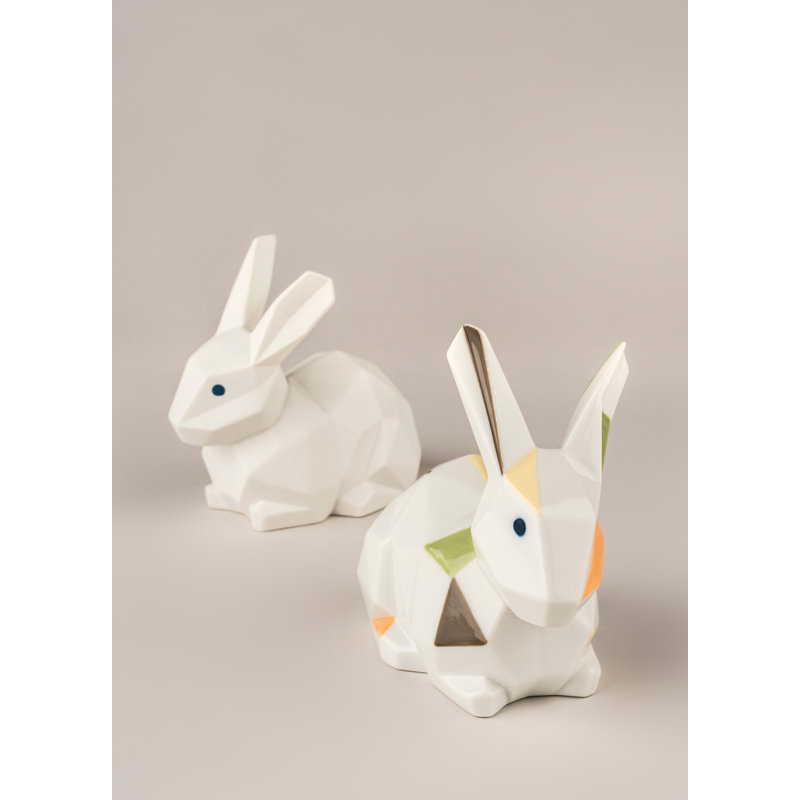 Rabbit Figurine, White/Brown