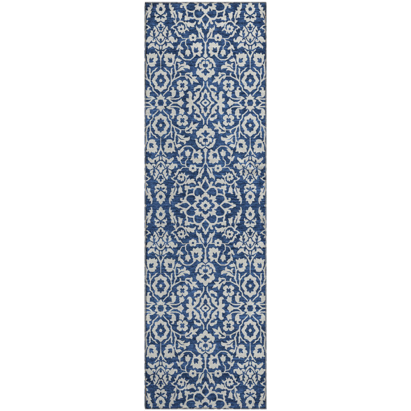 Premium Machine Washable Prisco Navy Rug, Runner 2'3" x 7'6"