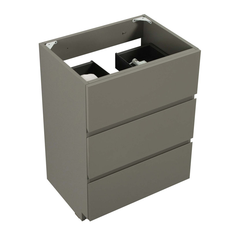 (Base seulement) Base de meuble-lavabo avec 3 tiroirs, Gris