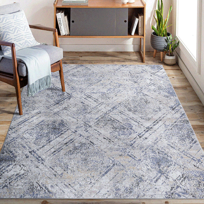 Blue/Grey Geometric Non-Shedding Area Rug - Stain Resistant For Living Room, Bedroom, Dining Room, And Home Office