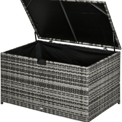 Boîte de rangement gris foncé, 113 gallons. Boîte d'extérieur. Imperméable. Garde les fournitures de piscine et les outils de jardin en sécurité. Gris, ranger les outils, les fournitures. Résistant aux chocs