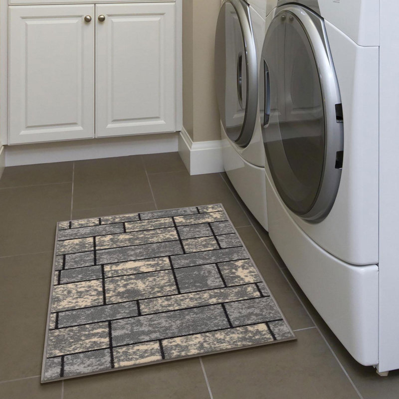 Ottohome Non-Slip Boxes Area Rug For Living Room, Hallway, Gray, Rectangle 2'3" x 3'