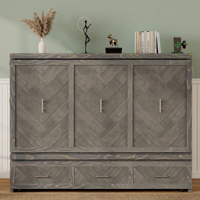 Murphy Bed, Cabinet Bed with Built-in USB Charging Station and Geometrical Decoration Panel