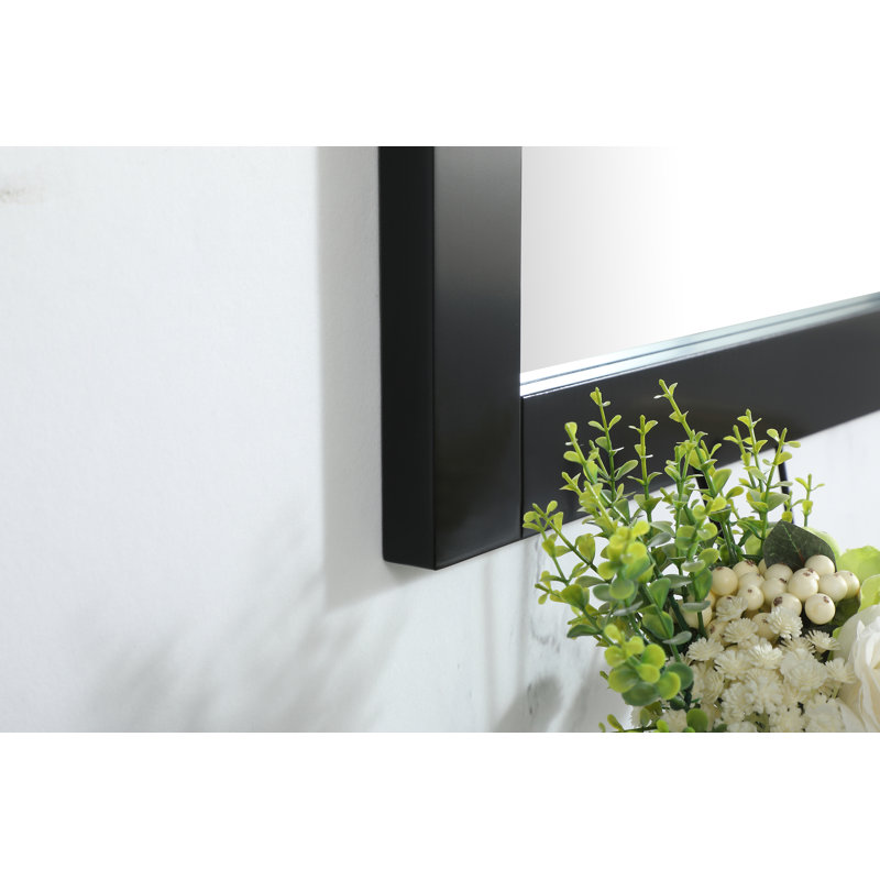 Rosenow Wood Flat Wall Mirror, Black, 36'' H x 36'' W