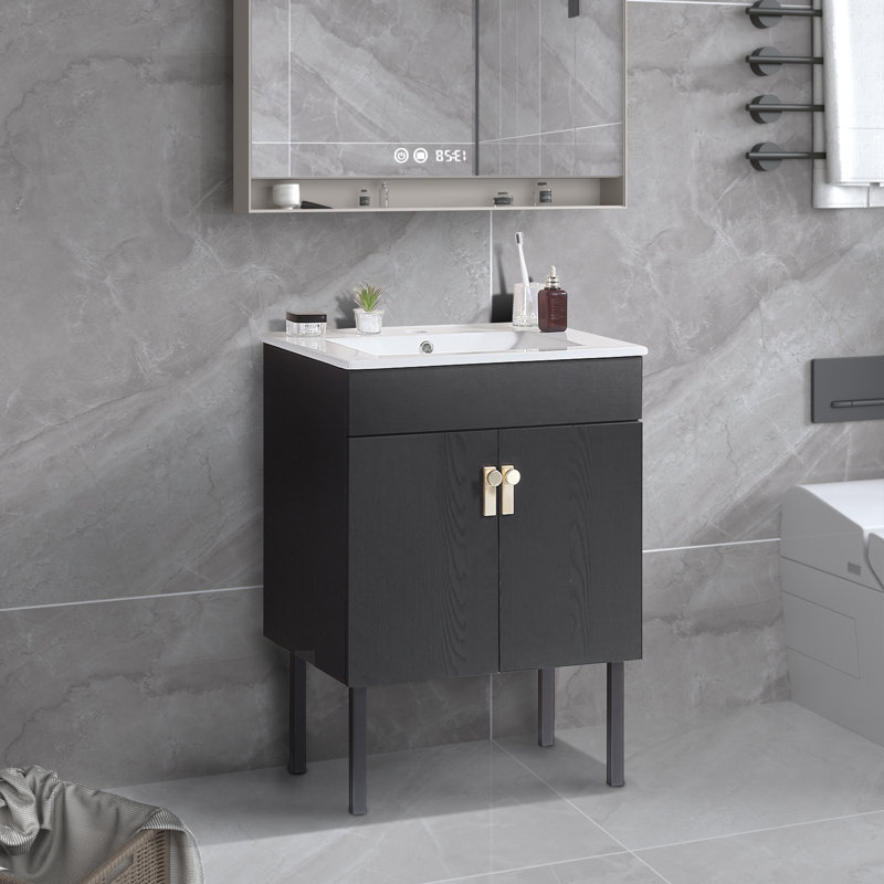 Meuble-lavabo simple 23,6 po avec plateau en céramique Madylyn, Noir
