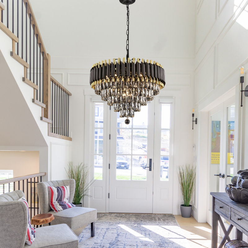 Luxury Gold And Black Crystal Light Fixture, 51" H x 24" W x 24" D