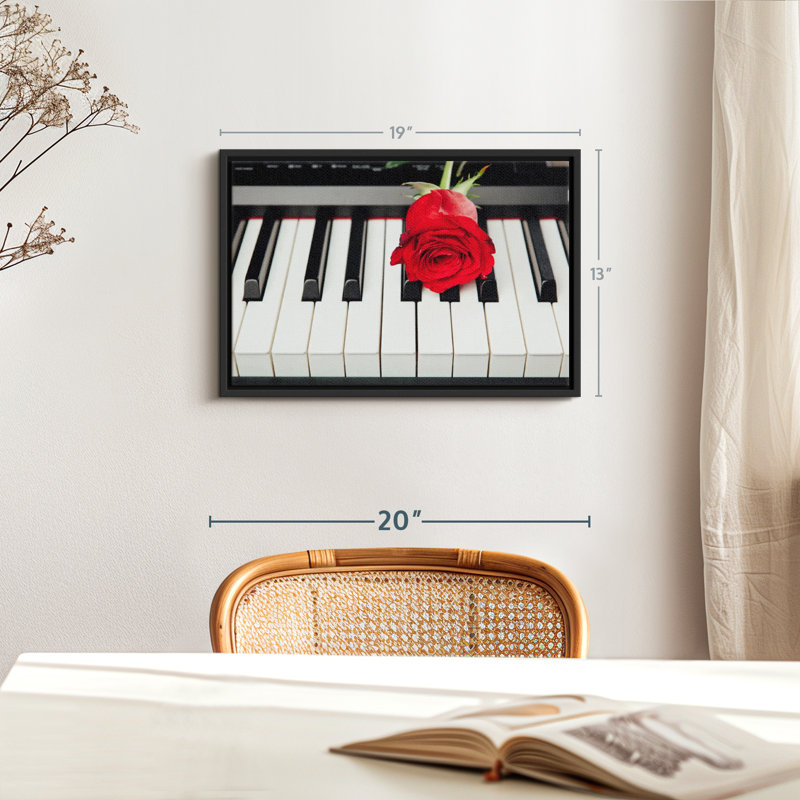 Rose On Piano Keys Canvas Print, 13" H x 19" W