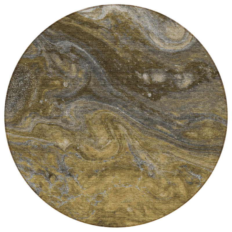 Tapis extérieur rond lavable abstrait taupe et chocolat 8 pi brun
