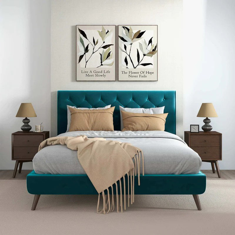 Dillon Velvet Platform Bed Queen
