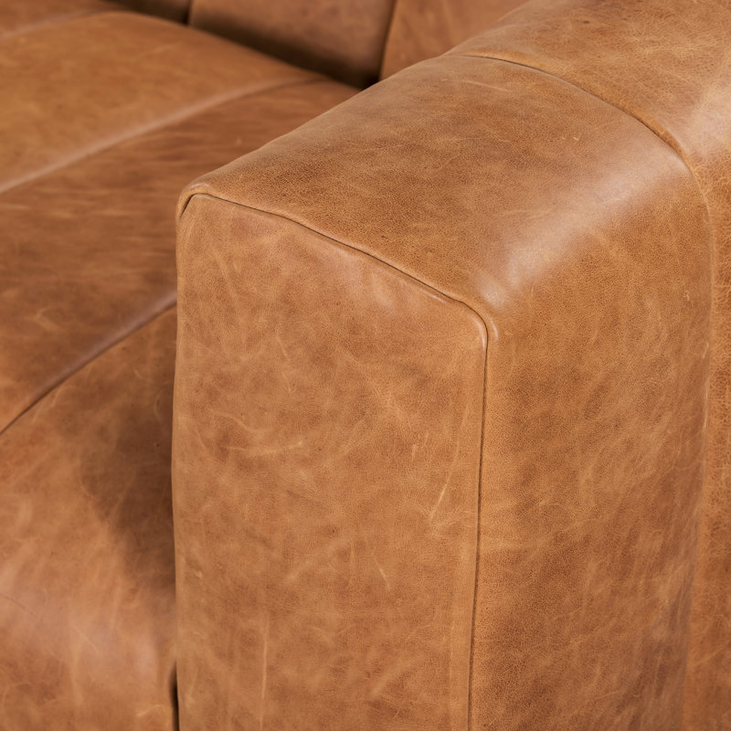 Canale Full-Grain Genuine Italian Leather Tufted Sofa, Cognac Tan, 86" W