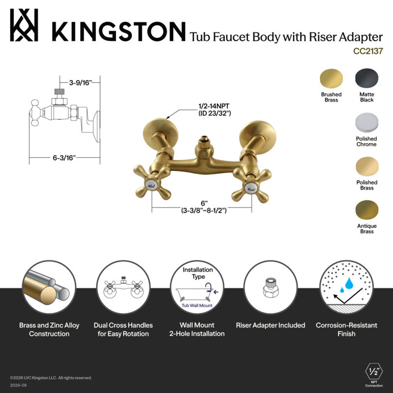 Robinet de baignoire mural Kingston, Noir mat