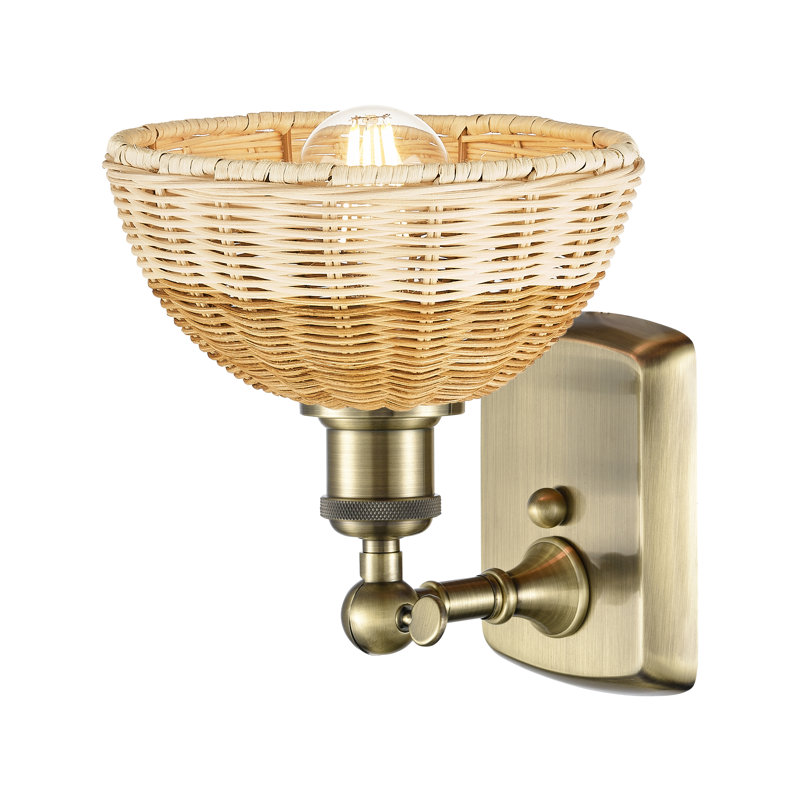 Delyliah - 1 lumière - abat-jour naturel - applique, Cream/Antique Brass
