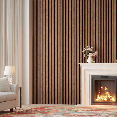 Ensemble de 6 panneaux muraux à lattes 3D pour mur intérieur chêne brun (6 pièces / 31,20 pieds carrés)