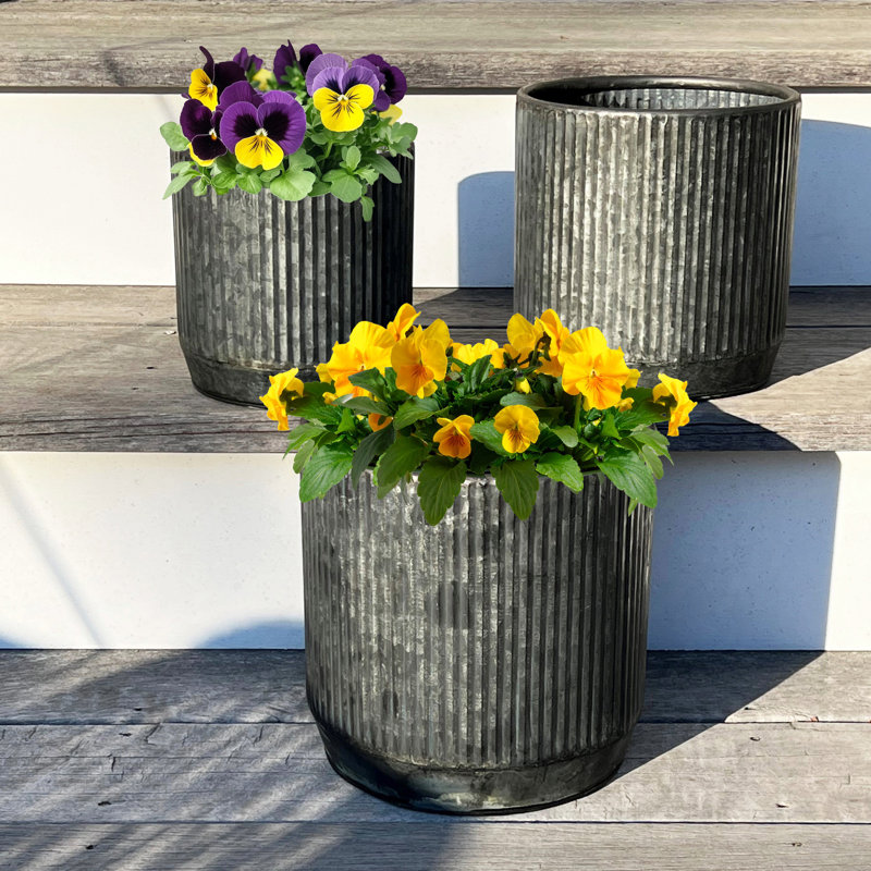 French Country Style Fluted Round Planters, Set of 3