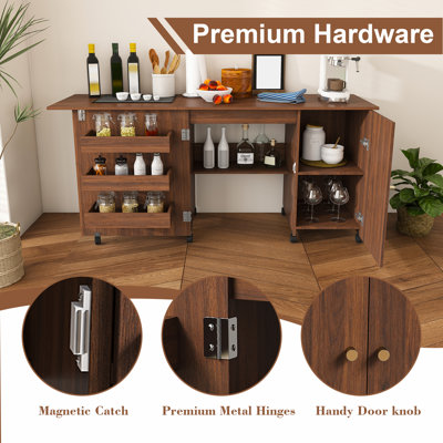 57.5" Modern Folding Sewing Table, Large Craft Station with Storage Cabinet & Shelves, Heavy-Duty Sewing Cabinet for Home Office, Walnut