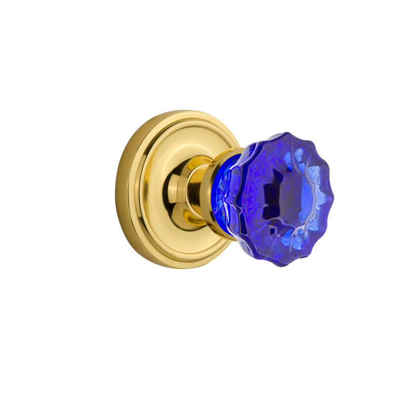 Rosette classique avec bouton de porte cristal cobalt, 2 3/8, Laiton non laqué