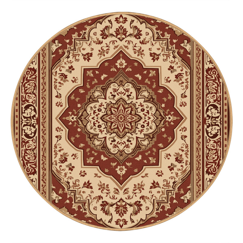 Machine Washable Ottoline Traditional Oriental Rug in Brown – LightBrown Binding, 8' Round