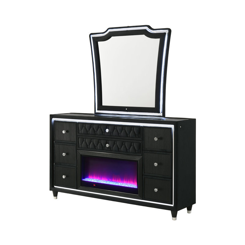 Commode traditionnelle 66,65 "avec miroir noir