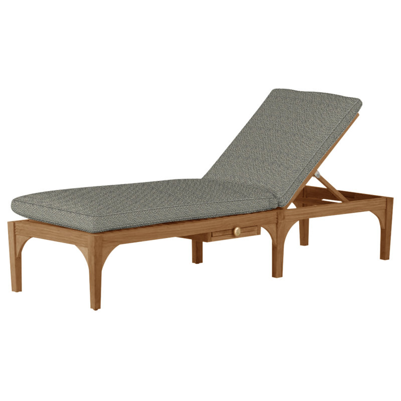 Club Teak Outdoor Chaise Lounge With Wheels, Welt, Natural Teak, Avila Natural White