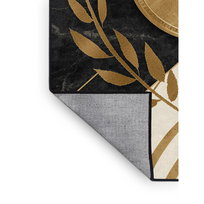 Tapis en marbre luxueux et doré lavable à la machine Takengon, 2 x 5