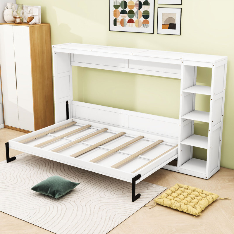 Lit escamotable en bois avec bibliothèque, Double