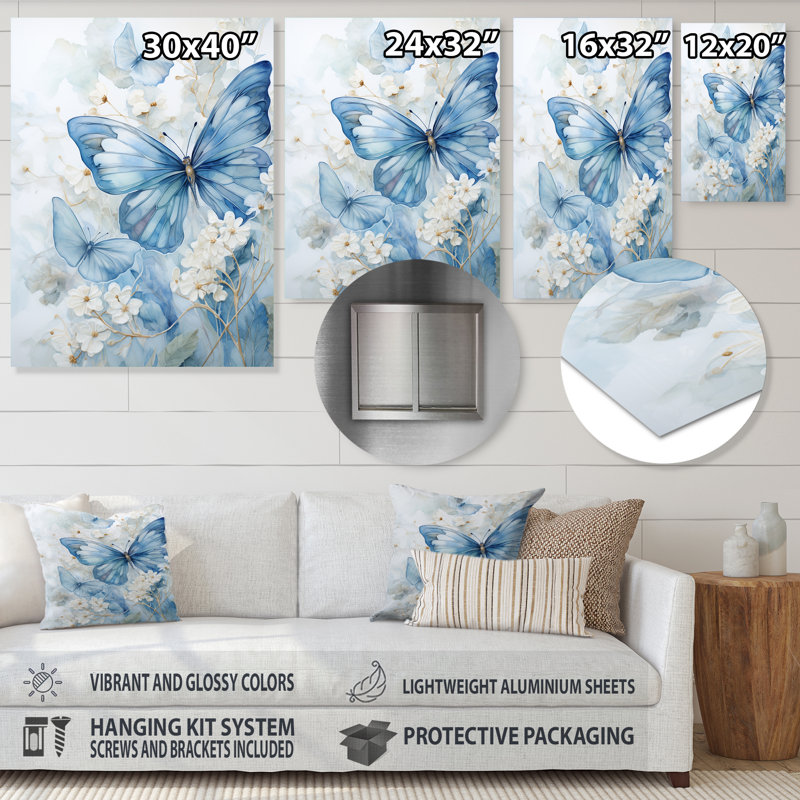 Décoration murale en métal «Blue Butterfly Whispering Wings II», H 20 po x l 12 po