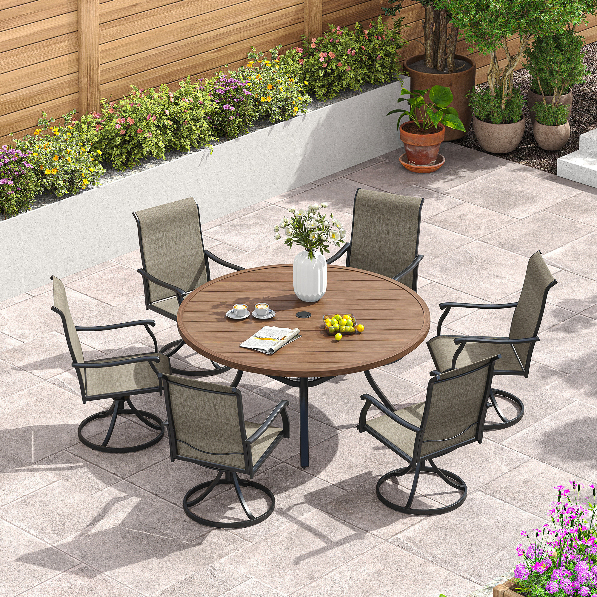 Patio table with 6 swivel chairs sale