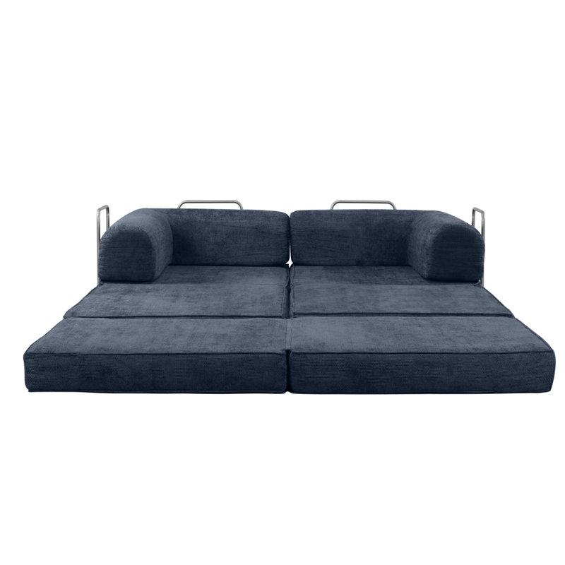 Velvet Compressed Daybed lounge Sofa with Ottoman, Dark Blue Velvet