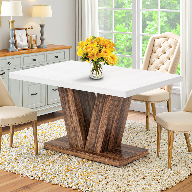 47" Wooden Dining Table Farmhouse Kitchen Table for 4-6, Brown, White