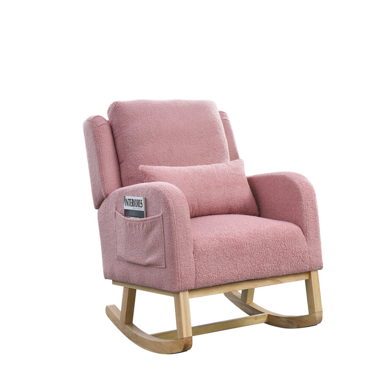 [Vidéo] Fauteuil à bascule décontracté moderne à dossier haut de 27,5 po avec un coussin lombaire Welike, Rose
