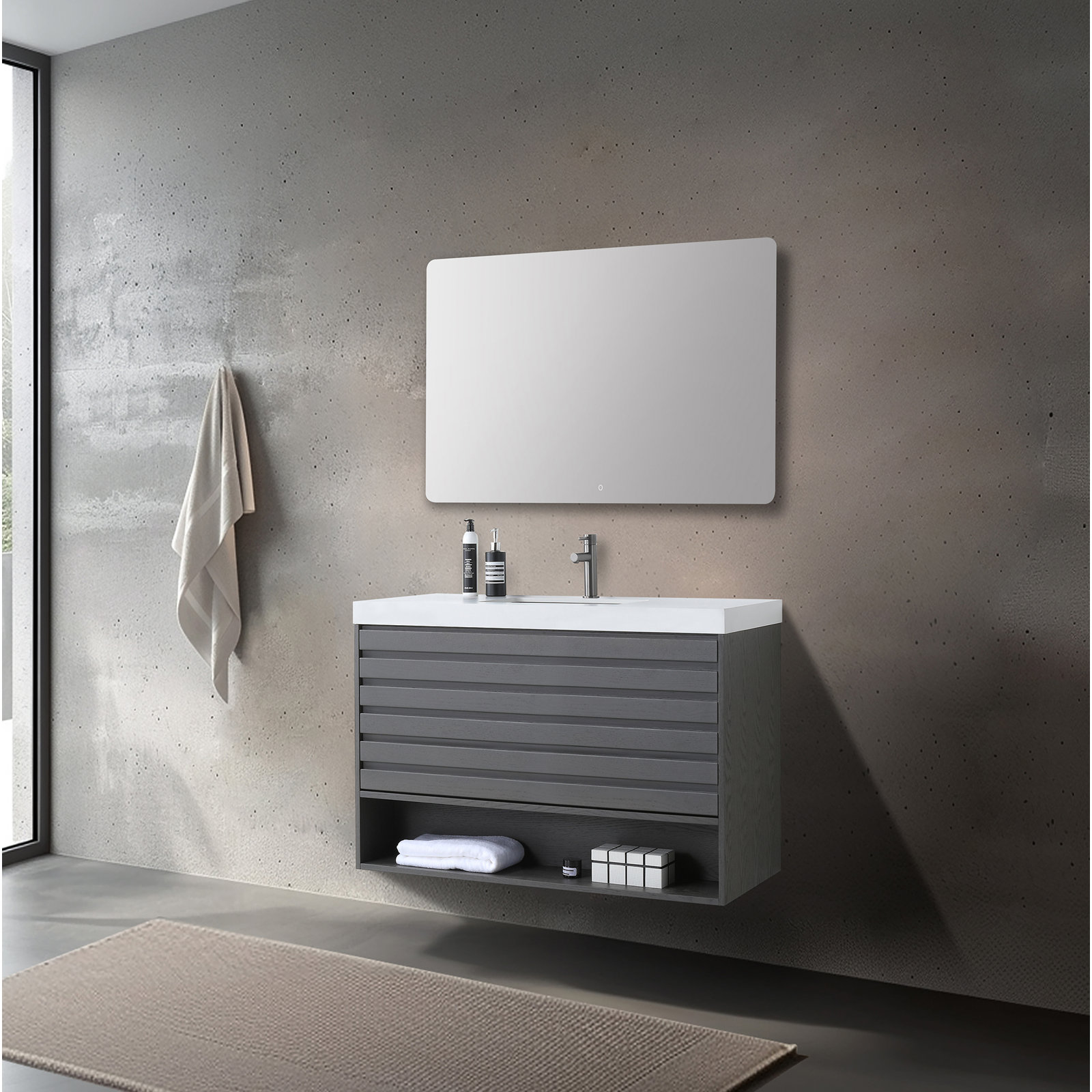 36" Cedar Bathroom Vanity, White, Gray