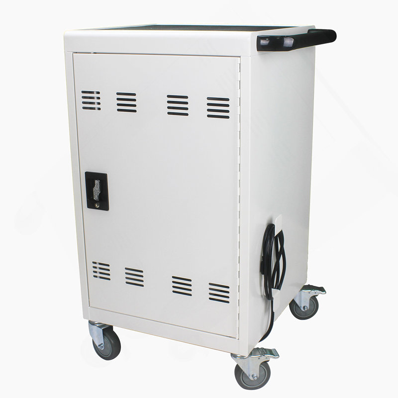 Chariot de chargement mobile et armoire pour ordinateurs portables 30 tablettes avec serrure à combinaison, Blanc antique
