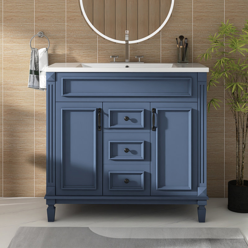 Meuble-lavabo sur pied 36 po avec lavabo supérieur 36 po, Bleu
